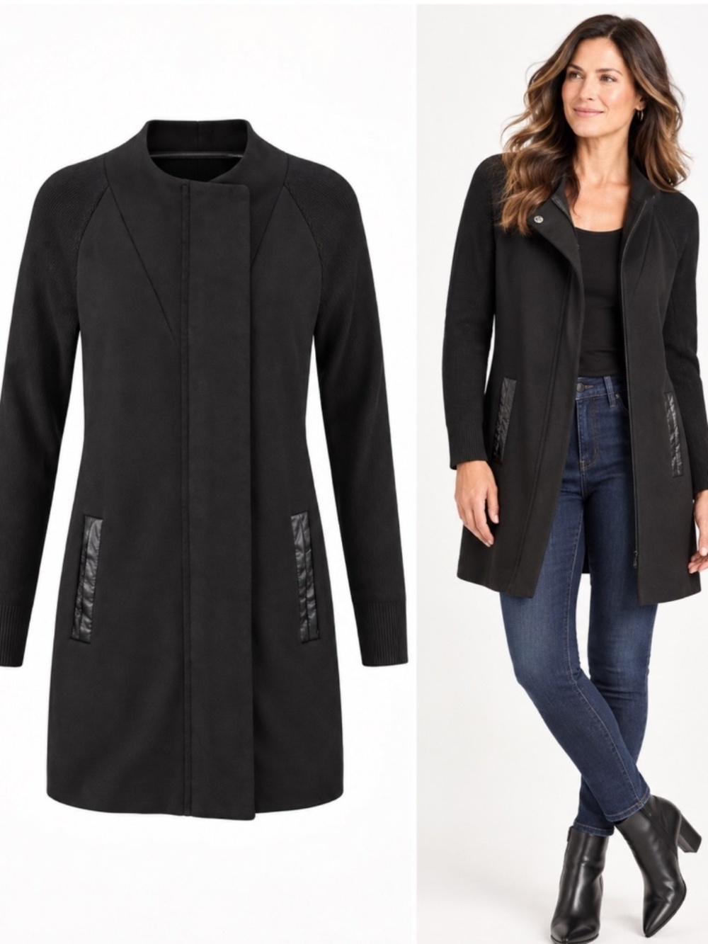 CAbi #3351 Tailor Ponte Long Knit Full Zip Coat ~ Small